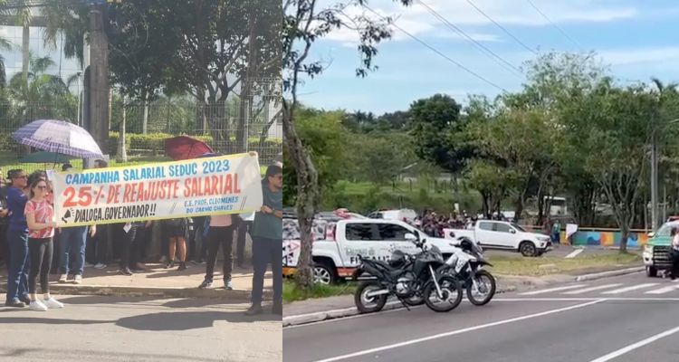 Professores fazem nova manifestação em frente à Sede do Governo e trânsito fica parado; veja vídeo