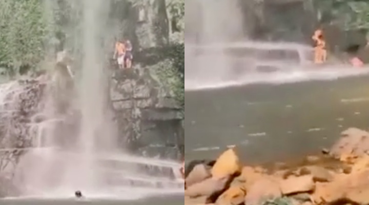 Perigo: vídeo mostra momento que jovem m0rre após cair de cachoeira; veja
