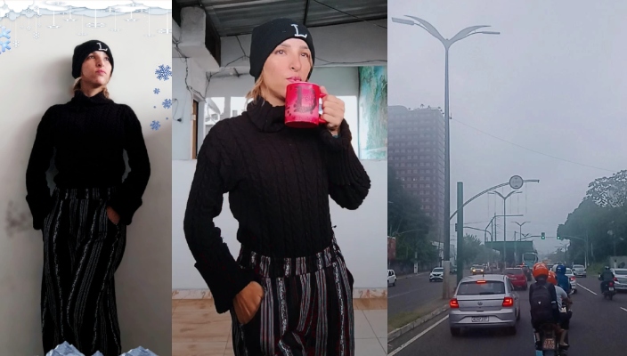 Ex-Arlequina de Manaus, Dandara Pantoja aproveita frio para estrear roupa de inverno: ‘Chegou Frozen’