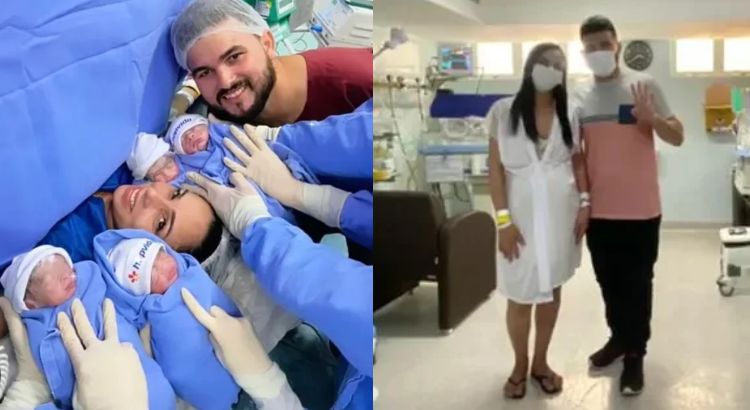 Mulher vai a hospital tratar mioma, descobre gravidez e dá à luz quadrigêmeos