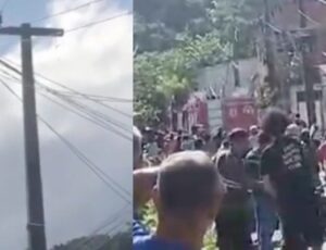 'TU É DOIDO!': morador filma momento em que vizinho que fazia "gato" é eletrocut4do em poste; veja vídeo