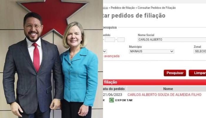 Ao lado de Gleisi Hoffmann, Carlos Almeida se filia ao PT do Amazonas