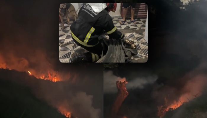 Bombeiros controlam incêndio criminoso na Compensa que iria atingir casas; veja vídeo