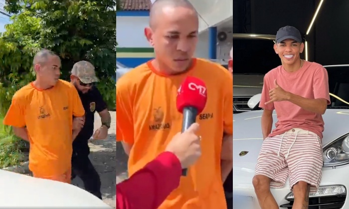 Orange Is The New Black: Lucas Picolé chega com look laranja ‘baphônico’ em delegacia de Manaus; veja vídeo