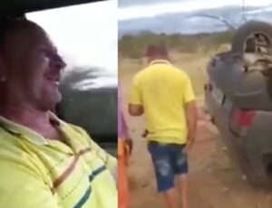 "Aqui tá bom demais, só o filé", diz motorista após sobreviver a capotamento de FIAT UNO a quase 170 km/h; veja vídeo