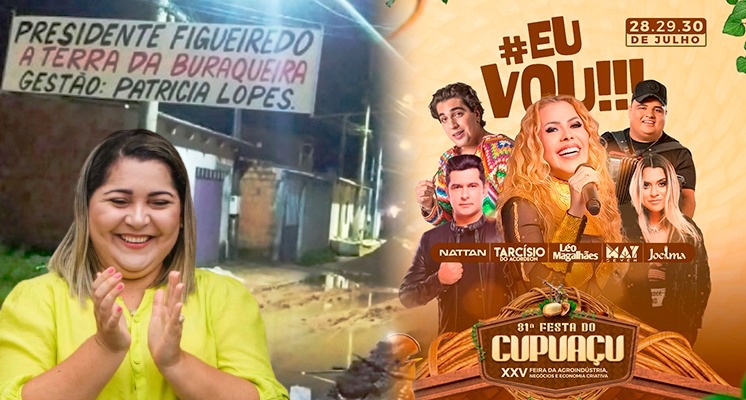 Patrícia Lopes ignora buraqueira de Presidente Figueiredo e prefere gastar R$900 mil com shows de Joelma, Nattan e Léo Magalhães