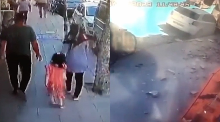 Pedra gigante cai de prédio e quase esm4ga família; veja vídeo