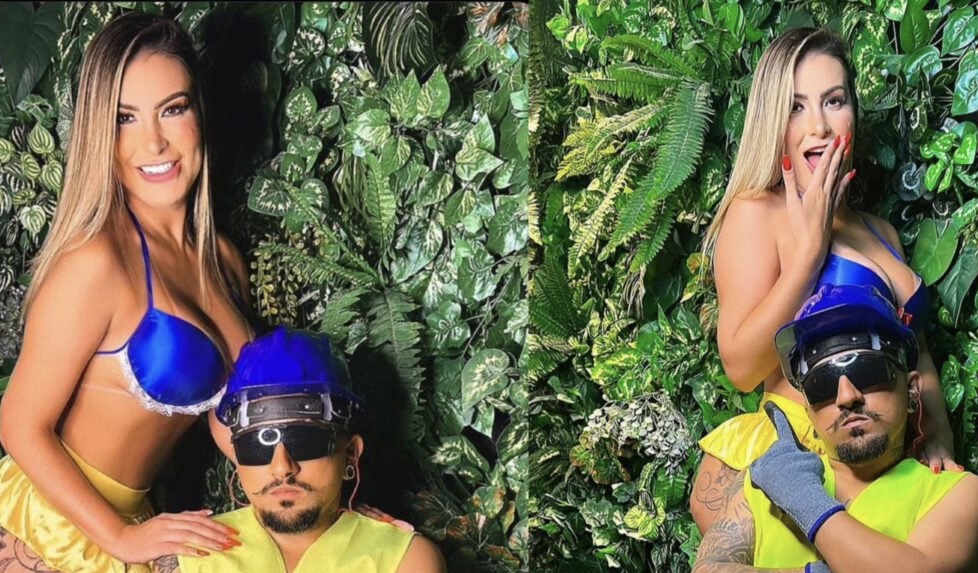 Vestida de Branca de Neve, Andressa Urach leva o próprio filho pra gravar ela na c4ma com anão