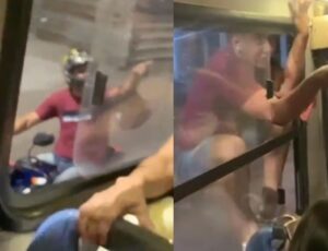 Motoqueiro traído 'vira bicho' e escala ônibus em movimento para caçar 'ricardão' com sua amada; veja vídeo