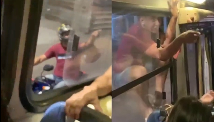 Motoqueiro traído ‘vira bicho’ e escala ônibus em movimento para caçar ‘Ricardão’ e amada; veja vídeo