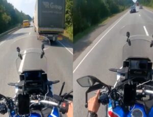 Vídeo mostra o que acontece com 'Motoqueiro Arretado' que é viciado em fazer ultrapassagem na contramão