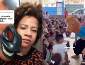 Dançarina que fez ‘Cavalo Taradão’ para crianças em escola se pronuncia: “Vamos ter Deus no coração”; veja vídeo