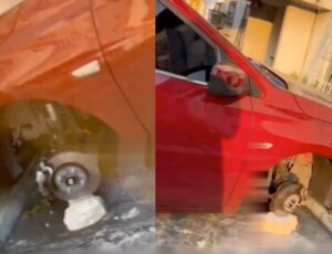 Bandidos roubam os 4 pneus de carro no conjunto Eldorado, em Manaus; veja vídeo