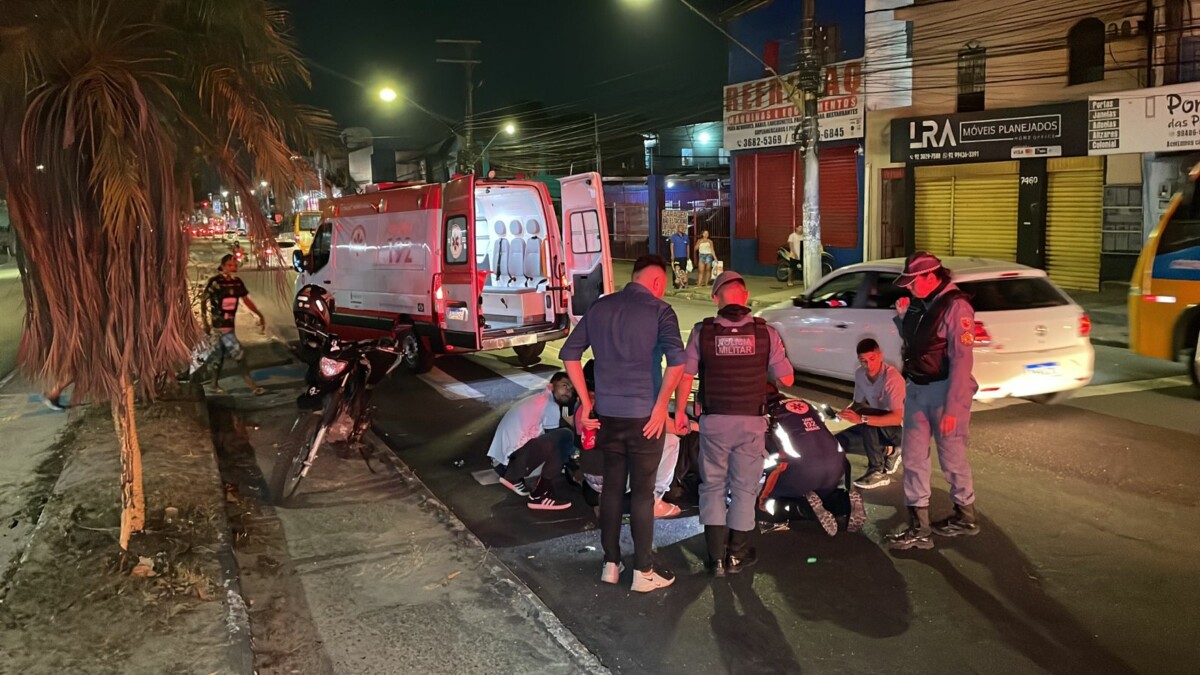 Motoqueiro leva a pior após tentar ajudar pedestres na av. Autaz Mirim