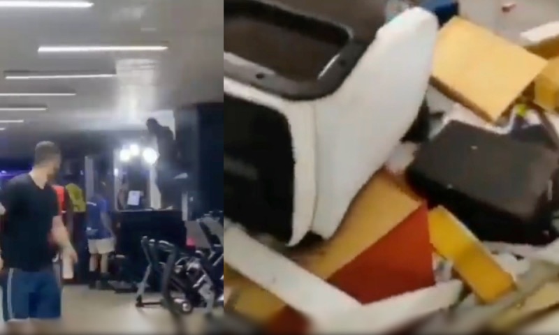 Noiado de Whey, homem invade academia ‘como veio ao mundo’ e quebra tudo; veja vídeo
