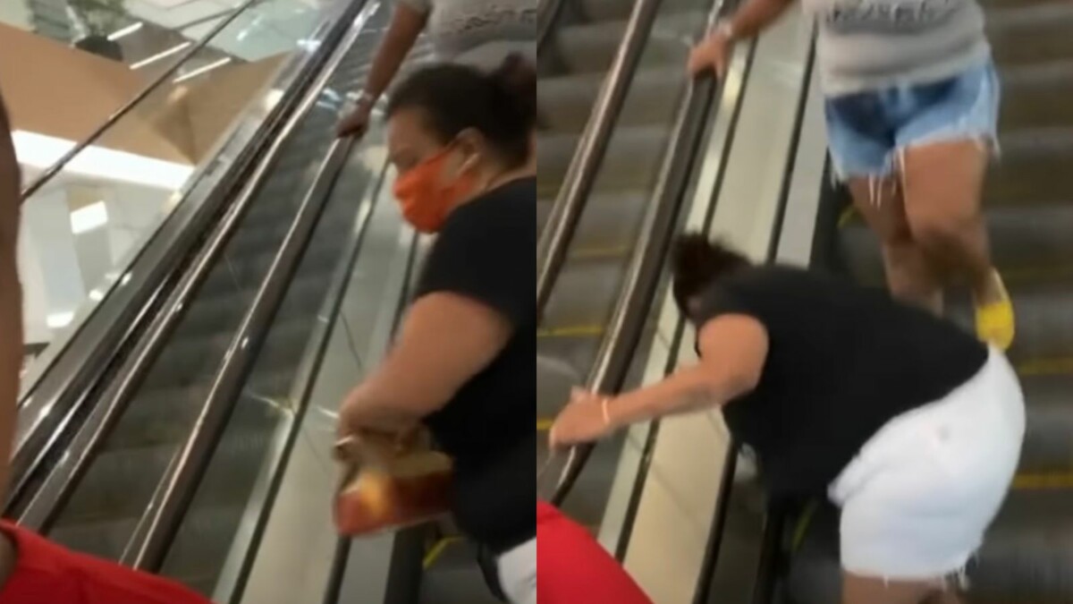 Mulher se atrapalha e cai ao usar escada rolante pela primeira vez; veja vídeo