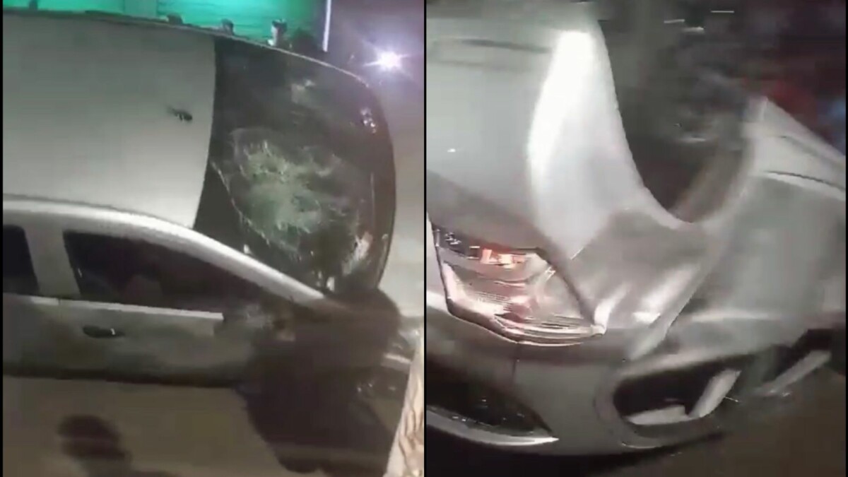 Motorista atropela quatro pessoas e população revoltada destrói carro; veja vídeo