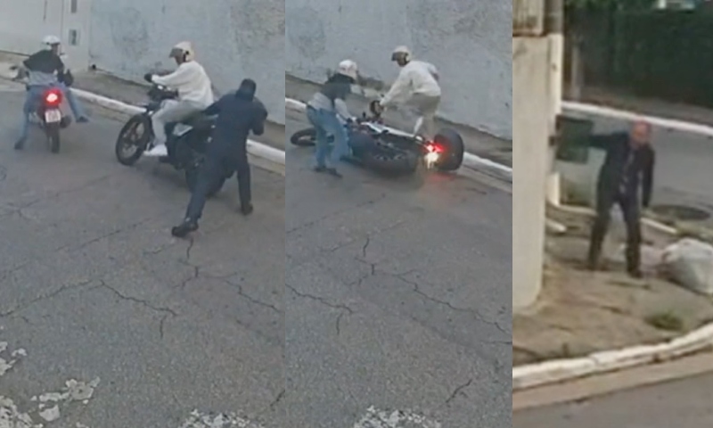 ‘Perco a vida, mas não perco a moto’: trabalhador faz assaltantes de palhaços; veja vídeo