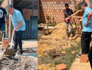 Pagando de humilde, Anderson Sousa aparece 'batendo concreto' em Rio Preto da Eva após visita da PF; veja vídeo