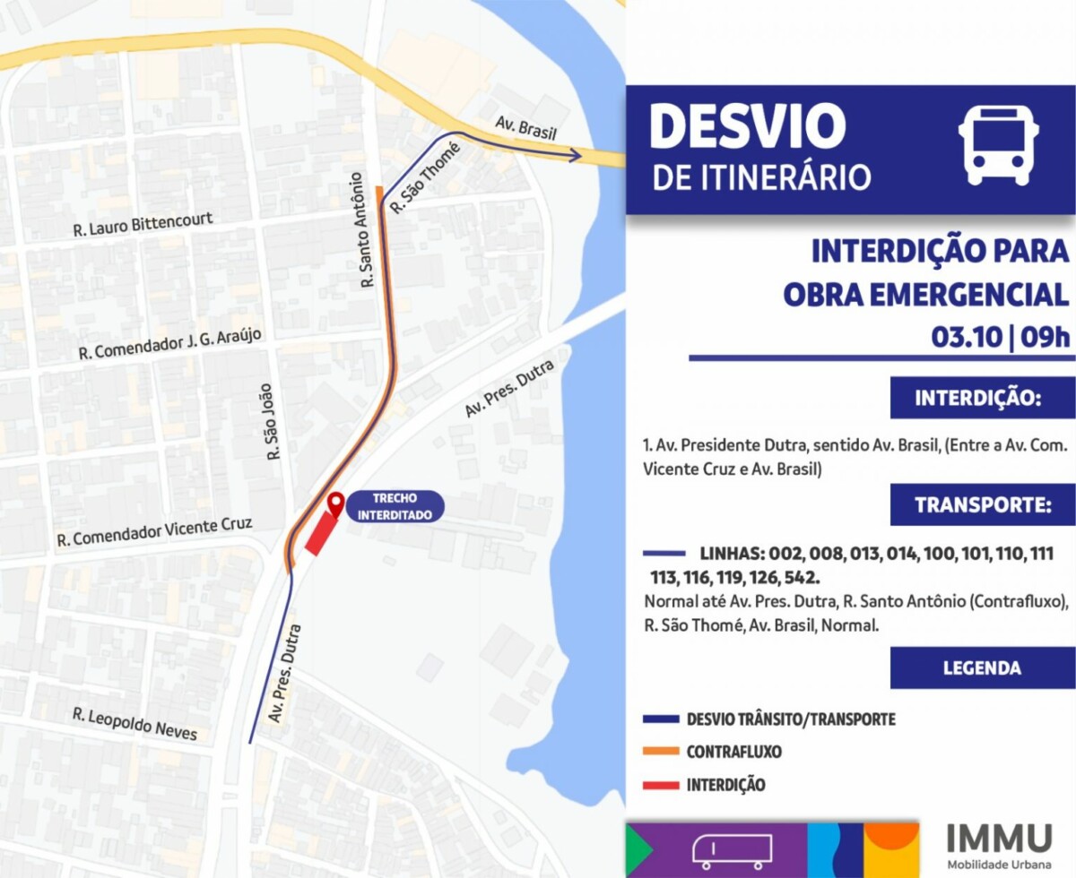 Via da zona Oeste é interditada e altera trânsito no Santo Antônio