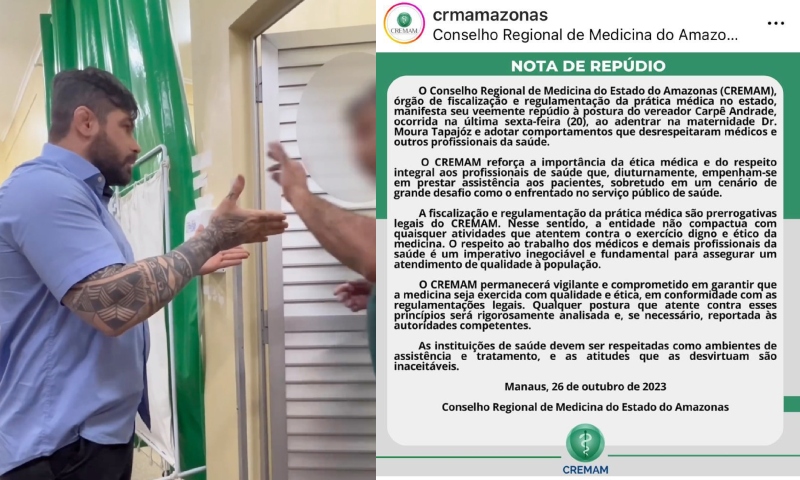 Conselho Regional de Medicina do AM repudia atitude do vereador Carpê e se manifesta à favor dos médicos