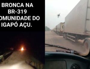 Protesto na comunidade do Igapó Açu gera fila quilométrica de Caminhões na BR-319; veja vídeos