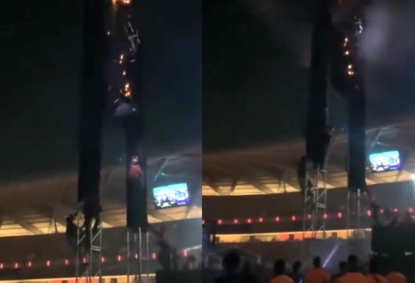 Bombeiro despenca de estrutura ao tentar apagar fogo durante festa da Pump em Manaus; veja vídeos