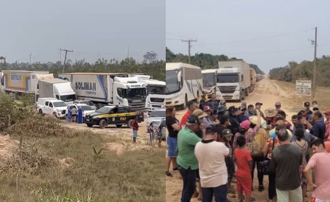 Manifestantes bloqueiam BR-319 em busca de melhorias no interior do Amazonas; veja vídeos