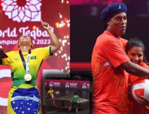 'Princesa da Embaixadinha' Rafaella Fontes conquista Mundial de Teqball e ganha respeito do 'Bruxo'; veja vídeo