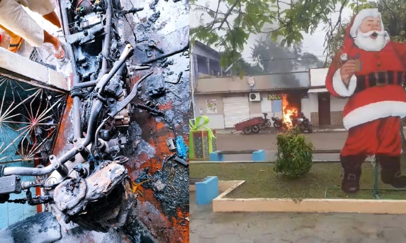 PERDA TOTAL: bateria de moto tem pane elétrica e oficina de trabalhador pega fogo em Maués; veja vídeo