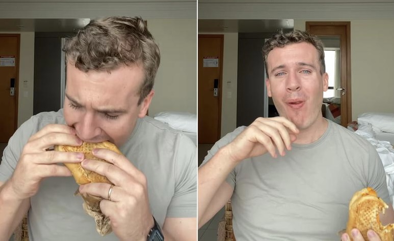 Gringo australiano cai no choro ao comer ‘X-Caboquinho’ novamente em Manaus; veja vídeo