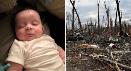 Bebê de 4 meses é encontrado vivo numa árvore após ser arr4stado por t0rnado