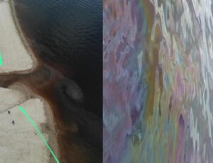 Manchas de Óleo são avistadas na praia da Ponta Negra e Rio Negro; veja