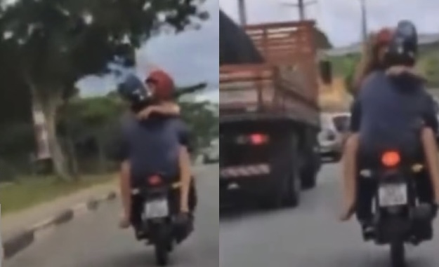 ‘Novo retrovisor’: novinha sent4 perigosamente em motoboy nas ruas de Manaus; veja