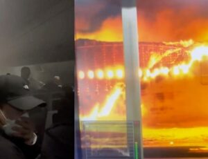 PÂNICO E DESESPERO: veja momento em que japoneses tentam escapar de avião em chamas; CENAS FORTES