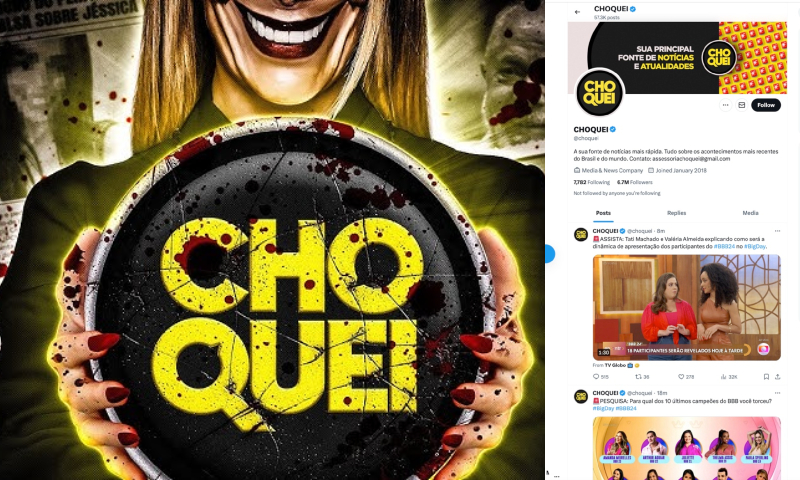 Como se nada tivesse acontecido, Perfil da ‘Choquei’ volta postando ‘Big Brother Brasil’ nas redes sociais