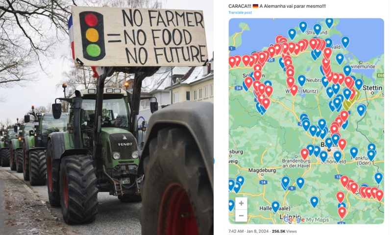 Protesto do Agro está parando a Alemanha: “sem agricultura = sem comida e sem futuro”; veja vídeo
