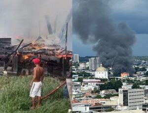 URGENTE: casas pegam fogo no bairro Praça 14 e fumaça é vista a quilômetros de distância; veja vídeo