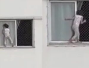 DESESPERADOR: criança brinca na janela de apartamento do 4º andar; "cadê a mãe dessa menina?"; veja vídeo