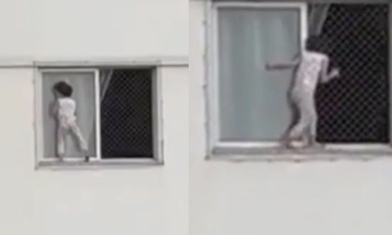 DESESPERADOR: criança brinca na janela de apartamento do 4º andar; “cadê a mãe dessa menina?”; veja vídeo