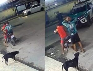 "Se lascaram": moto de bandidos falha durante assalto no Nova Vitória; veja vídeo