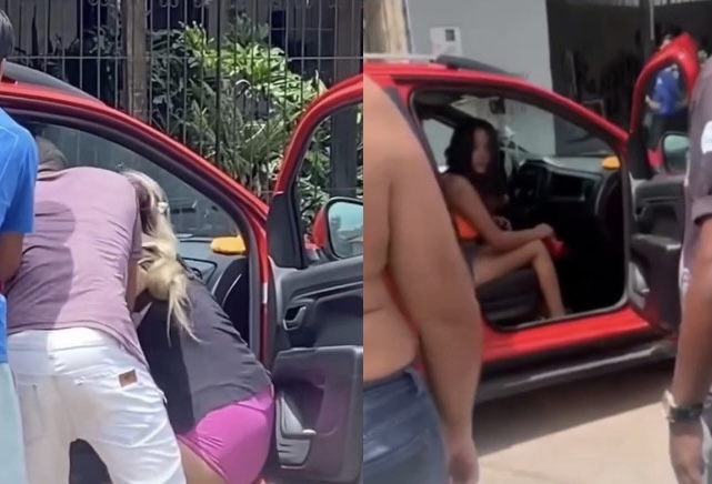 ‘Na força do chifre!’: mulher arranca amante do marido pelos cabelos de dentro de carro; veja vídeo