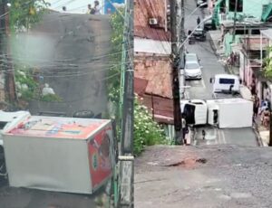 "Ladeira maldita": caminhão de sorvete tomba no bairro Redenção, em Manaus; veja vídeo