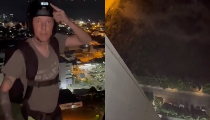 Tudo filmado: veja momento que paraquedas falha e atleta m0rre ao saltar de prédio