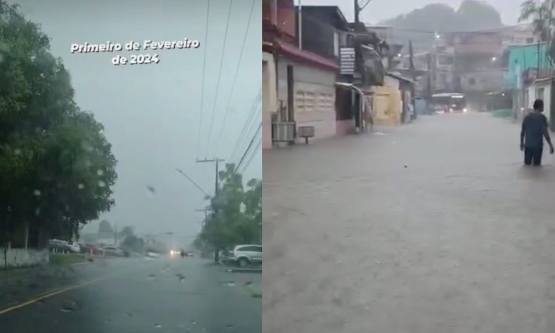 Forte chuva deixa ruas alagadas em diversos bairros de Manaus; veja vídeo