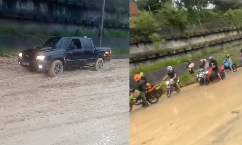 “Tá parecendo a BR-319”: carros atolam após avenida das Torres ficar coberta de barro e lama; veja vídeo
