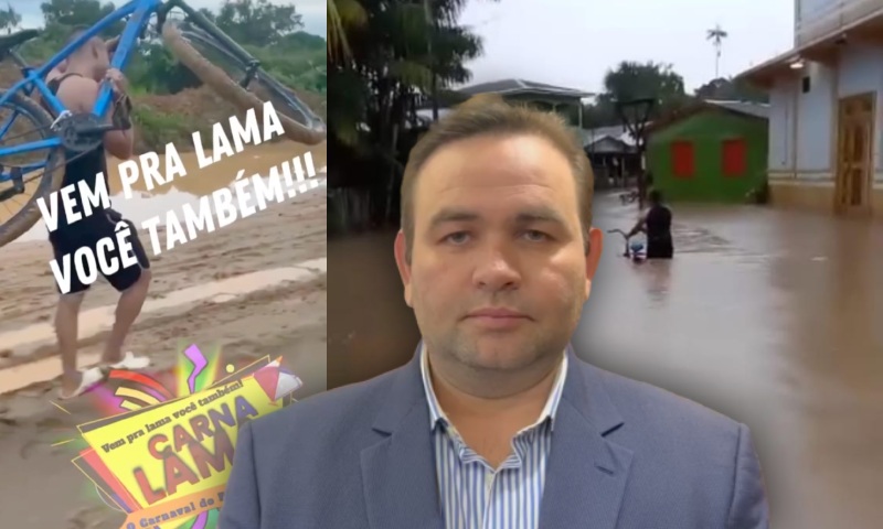 “Eirunepé na lama!”: Raylan Barroso abandona ruas e deixa moradores sofrendo no carnaval chuvoso; veja vídeo
