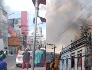 URGENTE: prédio pega fogo no Centro de Manaus; veja vídeo