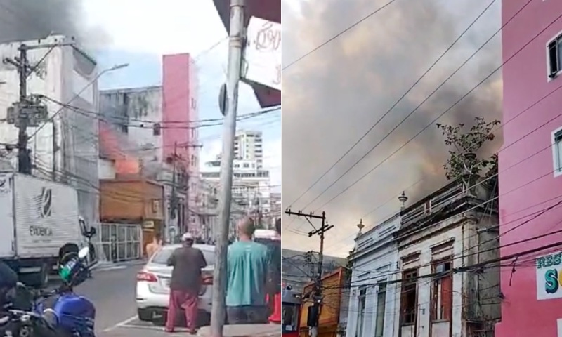 URGENTE: prédio pega fogo no Centro de Manaus; veja vídeo