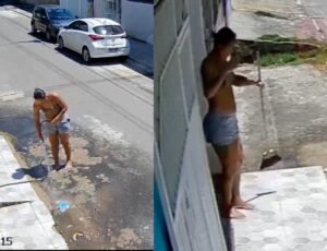 "CUIDADO, VIZINHA!": mulher não imaginava que lavar a calçada poderia ser tão perigoso; CENAS F0RTES